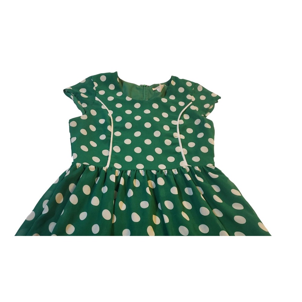 Esley Self Fit and‎ Flare Green White Polka Dot Dress Medium M 100% Polyester